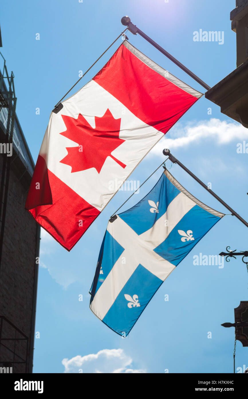 flags of Canada and Quebec Stock Photo