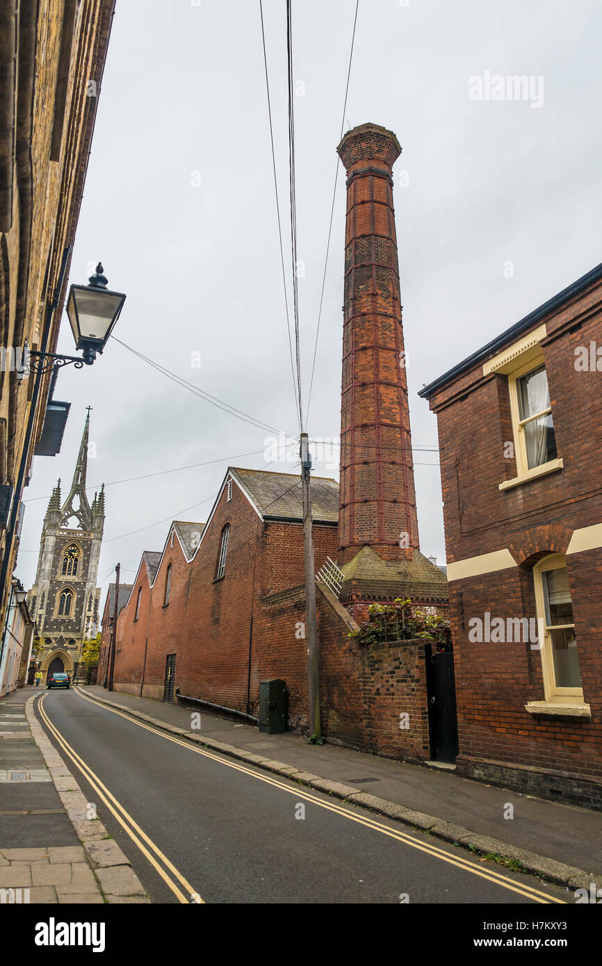 Old Brewery Chimney and St Mary of Charity Church - Church Street Faversham Kent Stock Photo