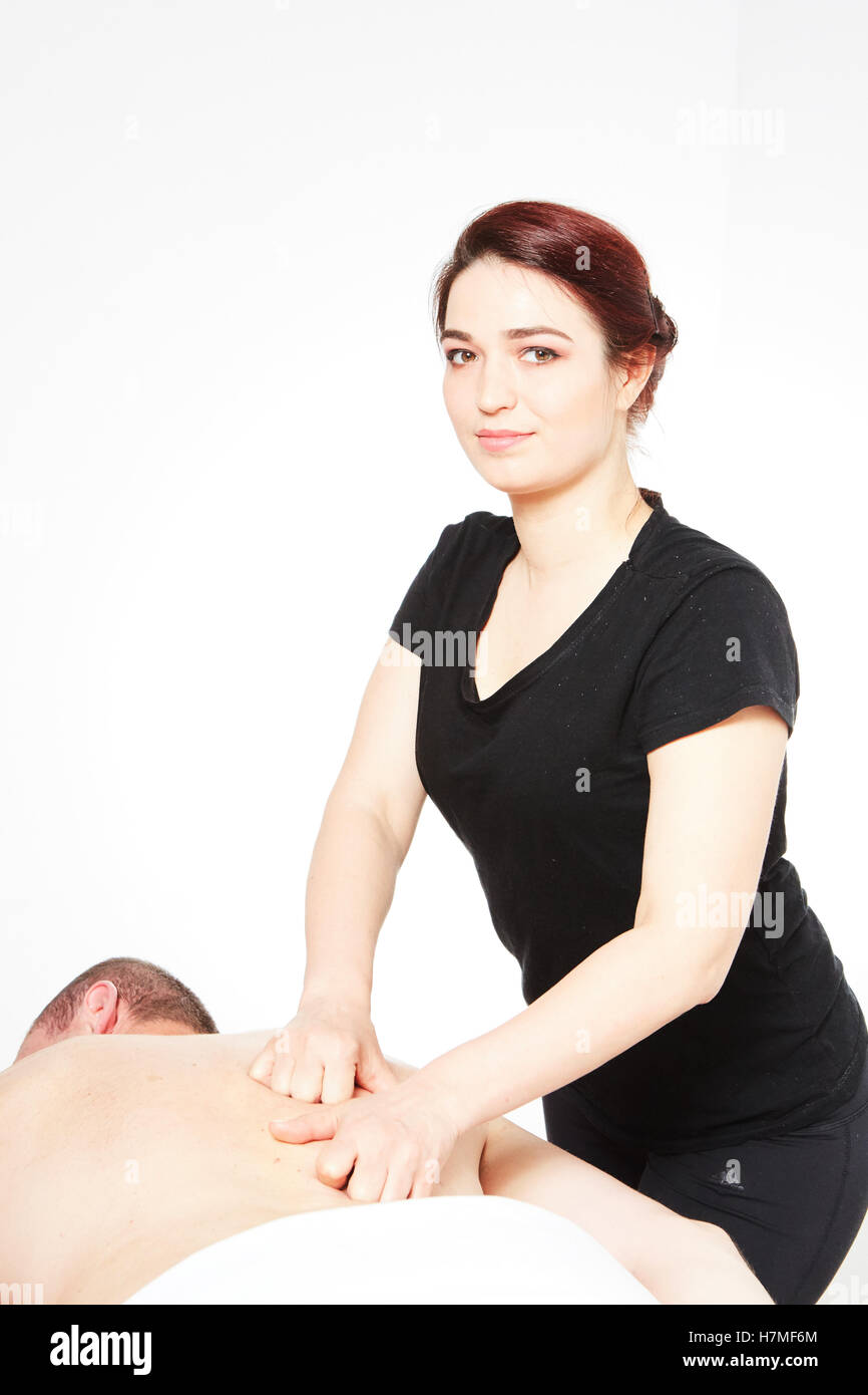 Young woman getting back massage Stock Photo Alamy