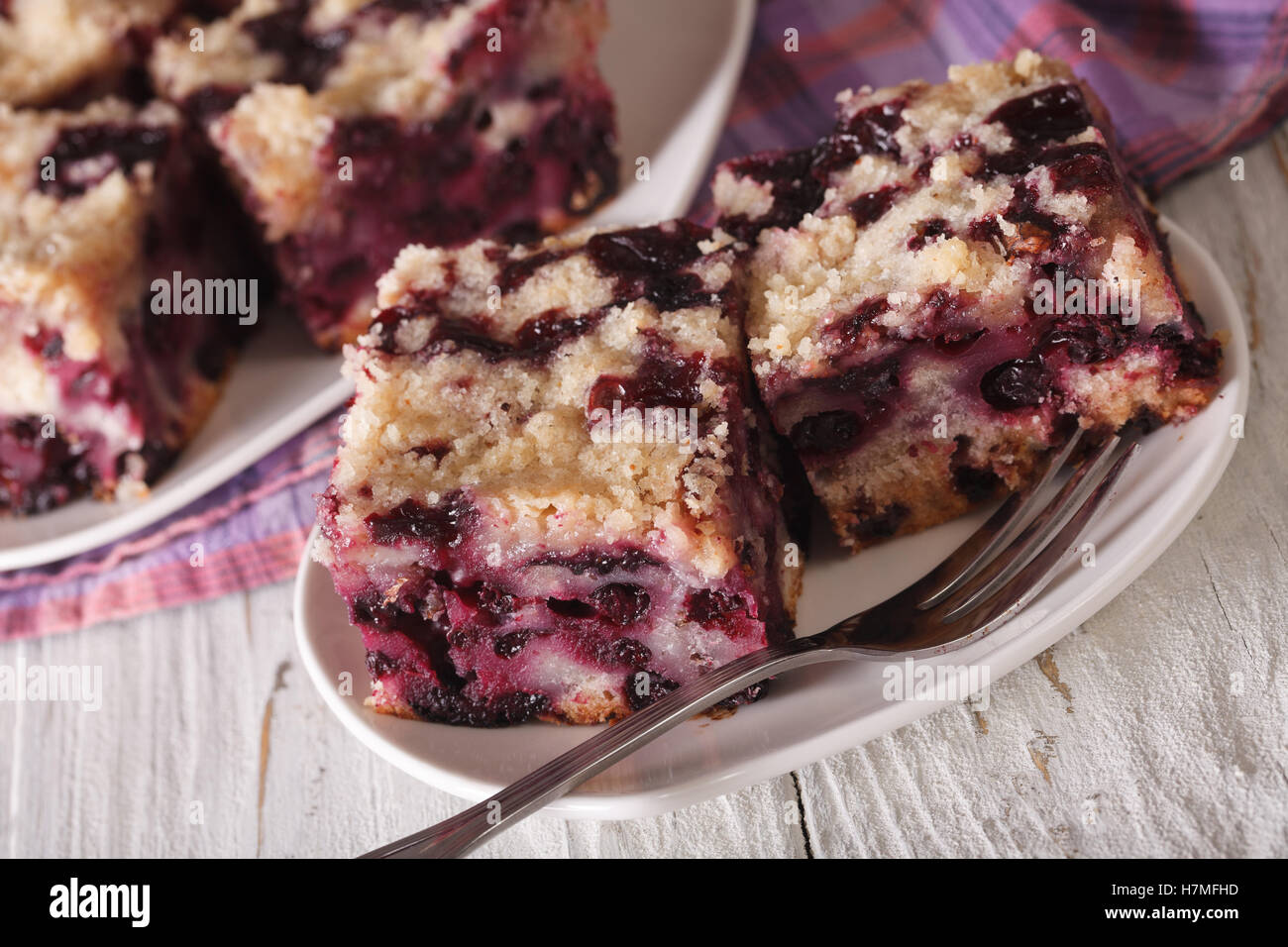 Berry Blueberry Buckle close-up on a plate on the table. horizontal Stock Photo