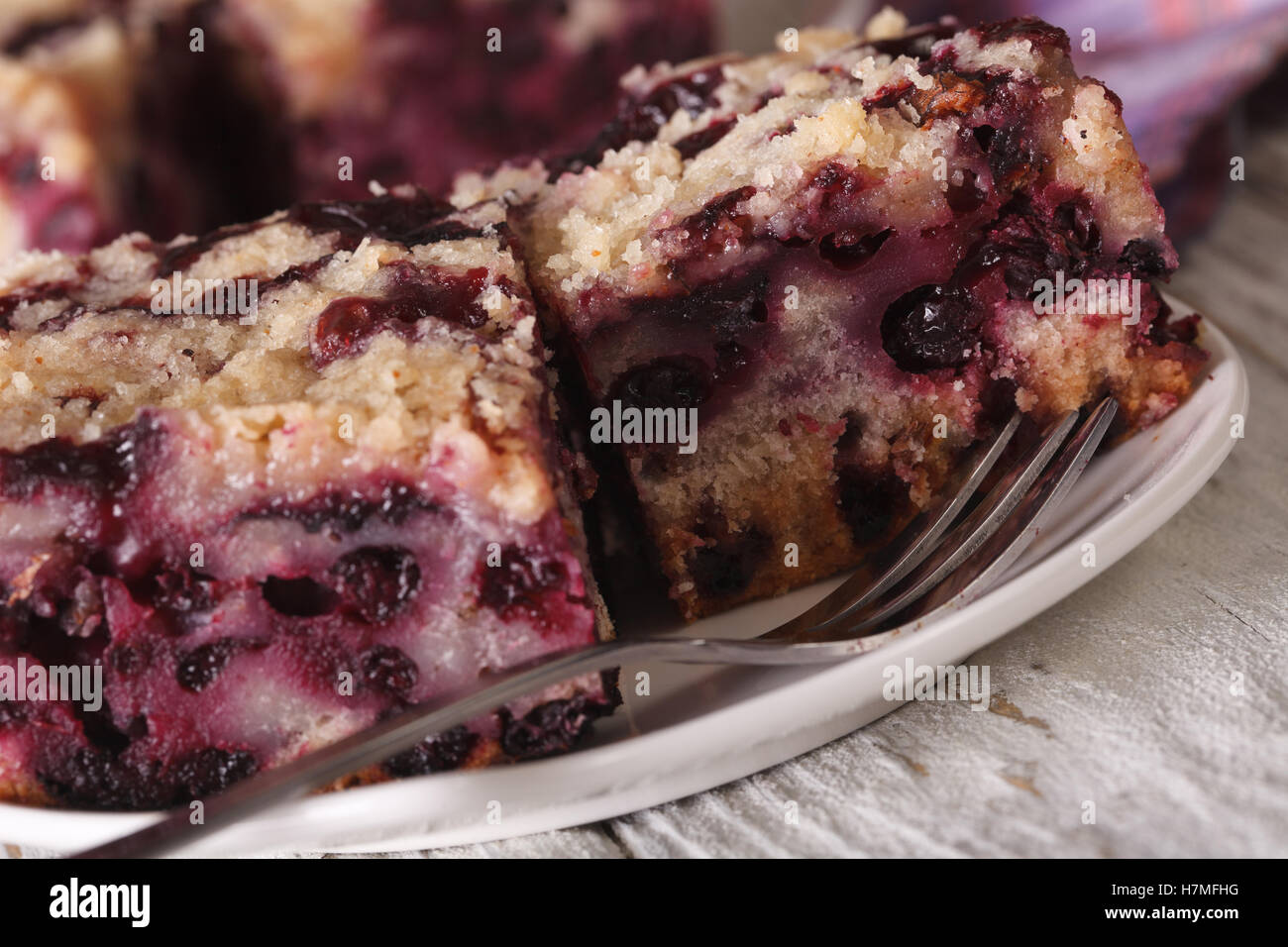 Berry Buckle close up on a plate on the table. horizontal Stock Photo