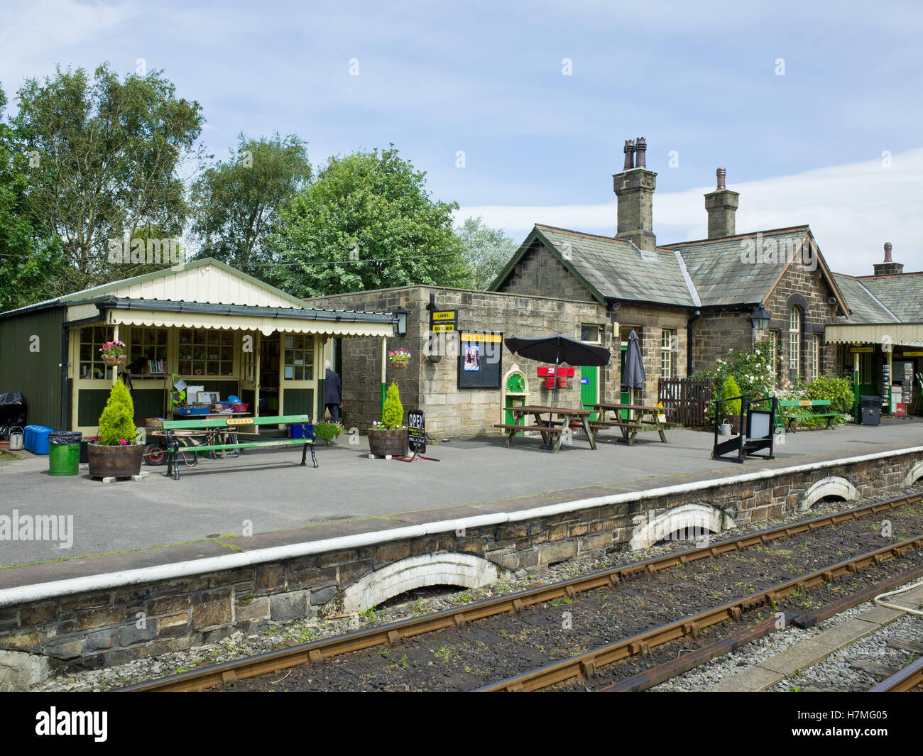 Platform Embsay & Bolton Abbey Steam Railway, near Skipton North Yorkshire UK Stock Photo