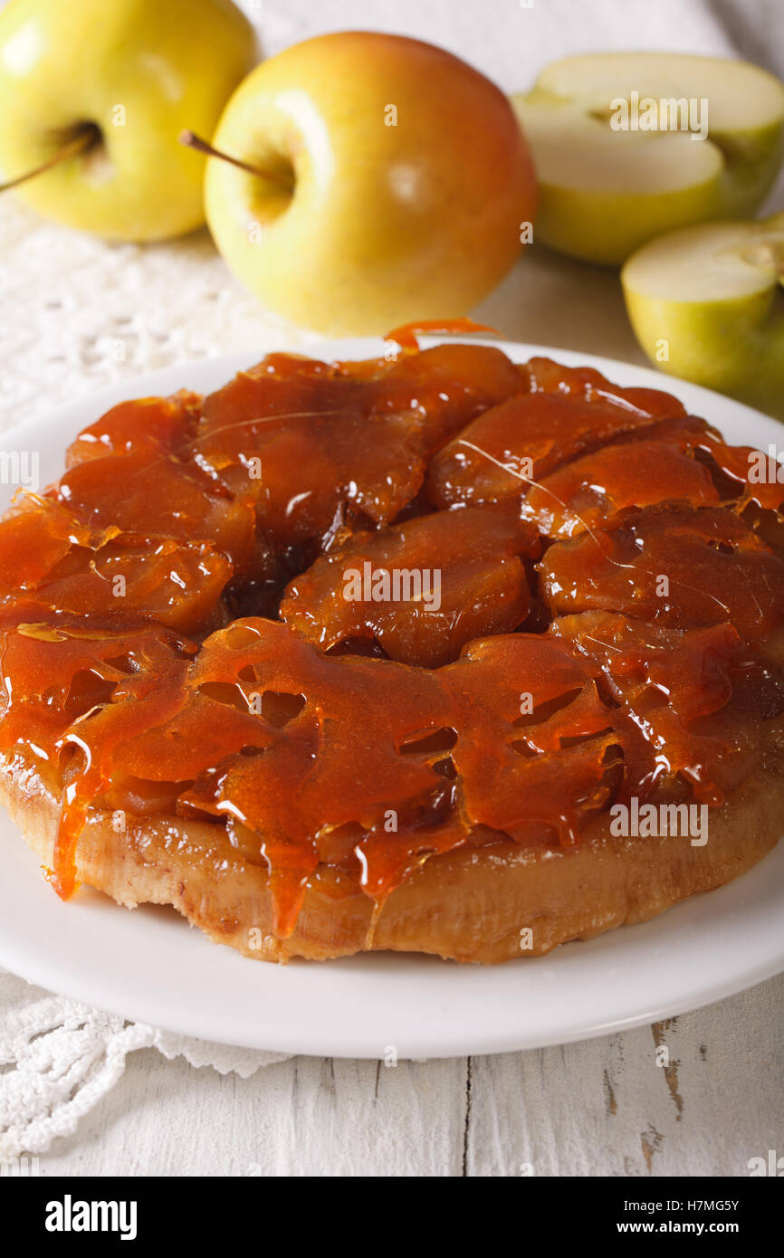 Tarte Tatin With Apples And Caramel Close Up On A Plate On The