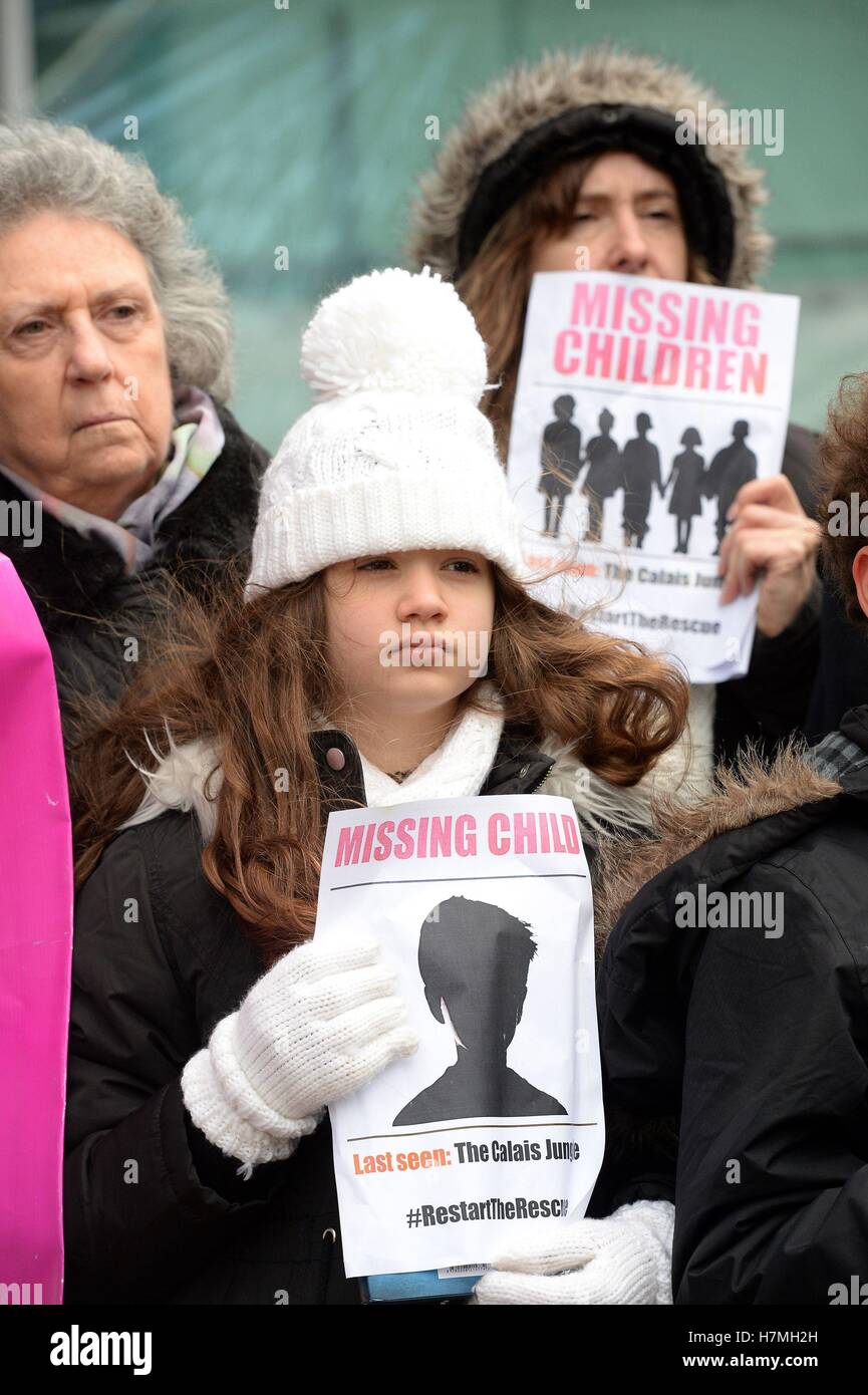 Demonstrators outside the Home Office Lunar House in Croydon, as child