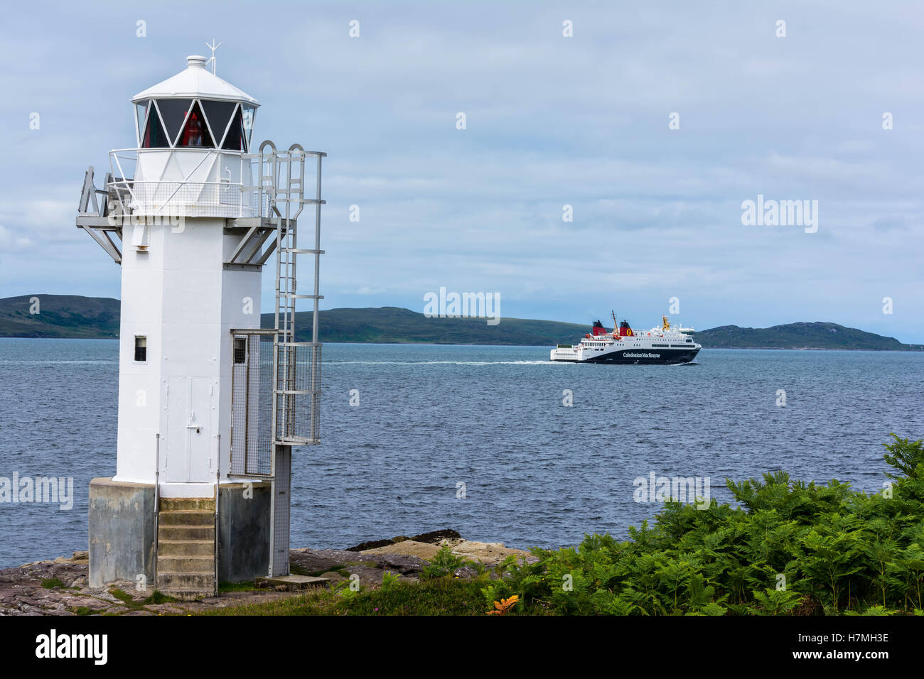 Rhue Lighthouse and Loch Seaforth Ferry, Scotland, United Kingdom Stock Photo