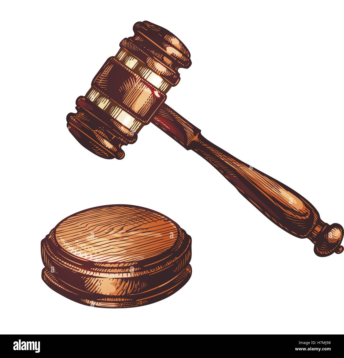 Wooden judges gavel isolated. Vector illustration Stock Vector