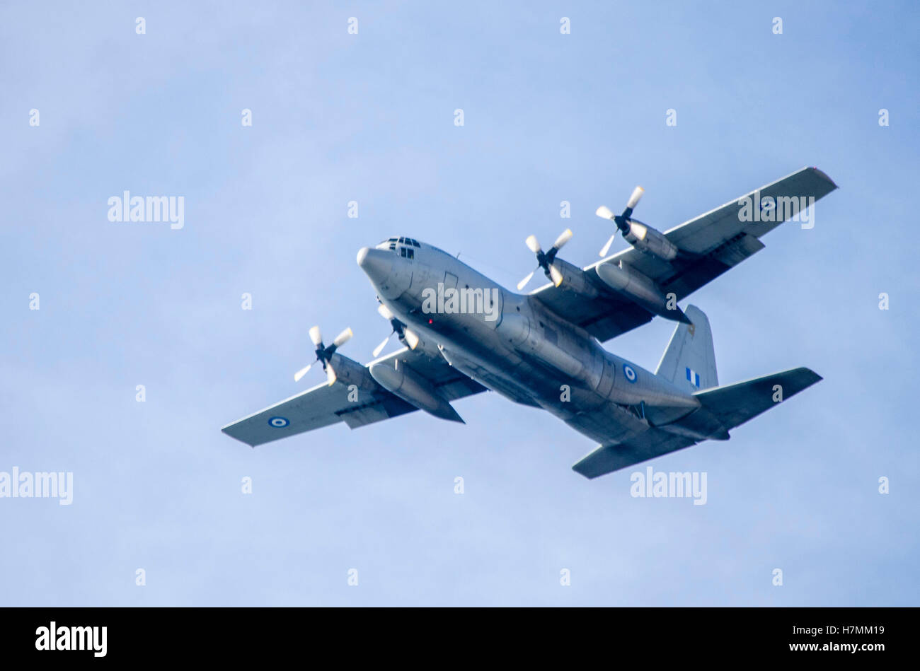 Pireus, Greece. 06th Nov, 2016. A HAF C-130H ariplane passes overhead. Hellenic Air Force Airshow in Flisvos. Hellenic Airforce Celebrates its Patron Saint with an airshow in the Flisvos Region of Pireus. Credit:  George Panagakis/Pacific Press/Alamy Live News Stock Photo
