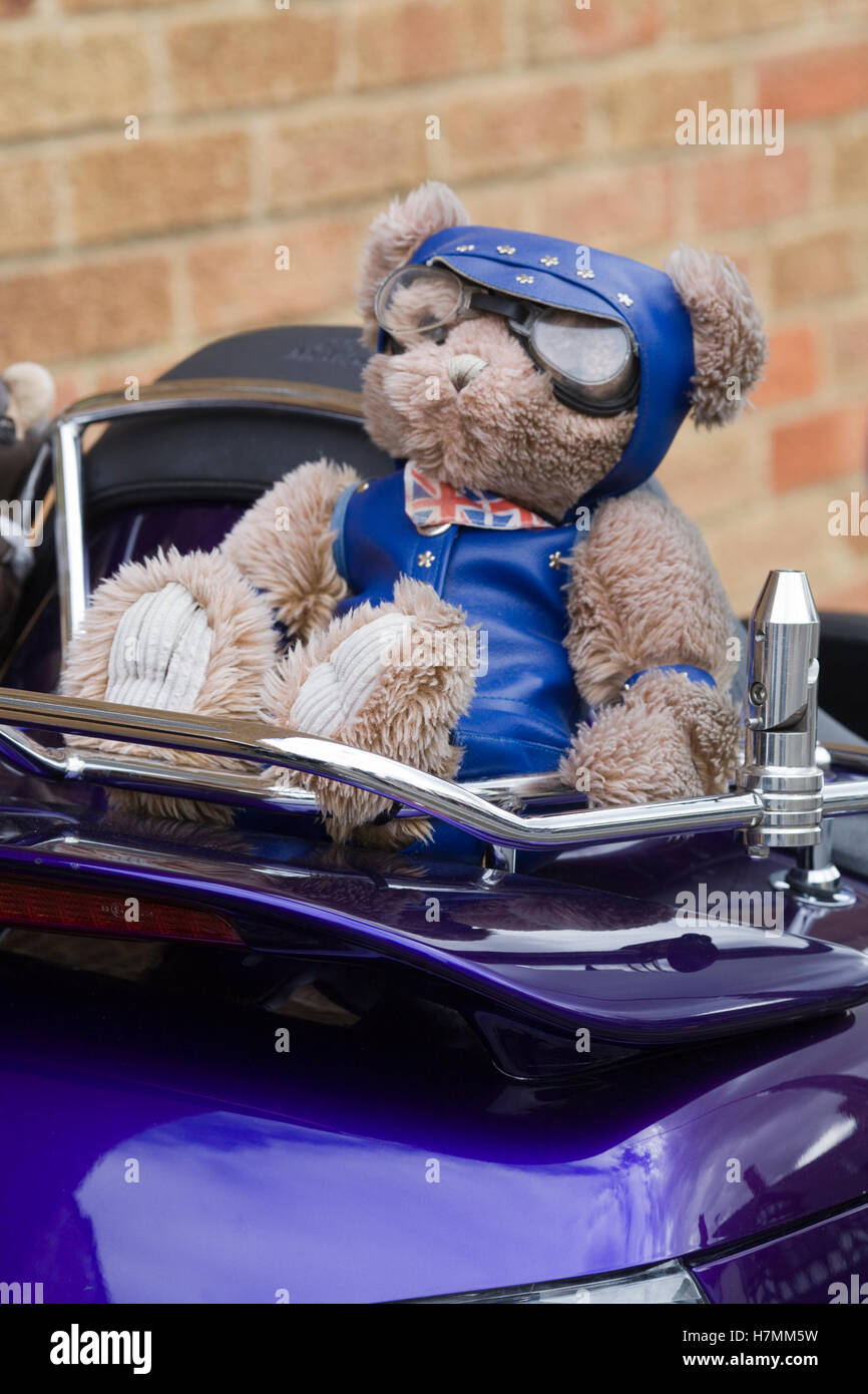 Teddy Bear in a Motorcycle side car Stock Photo
