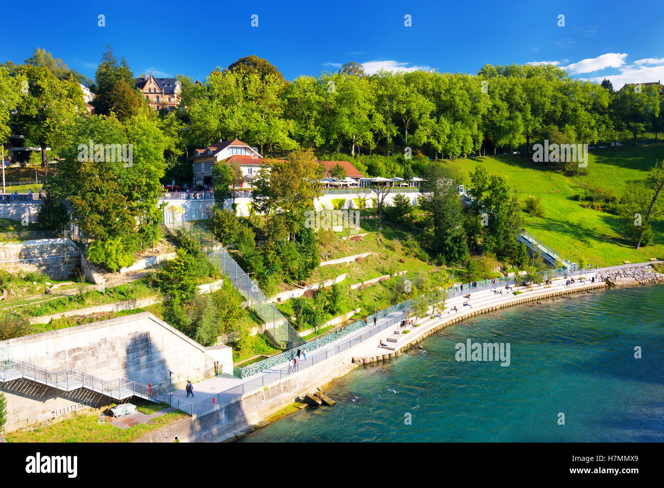 View of Bern old city center with river Aare. Bern is capital of Switzerland and fourth most populous city in Switzerland. Stock Photo