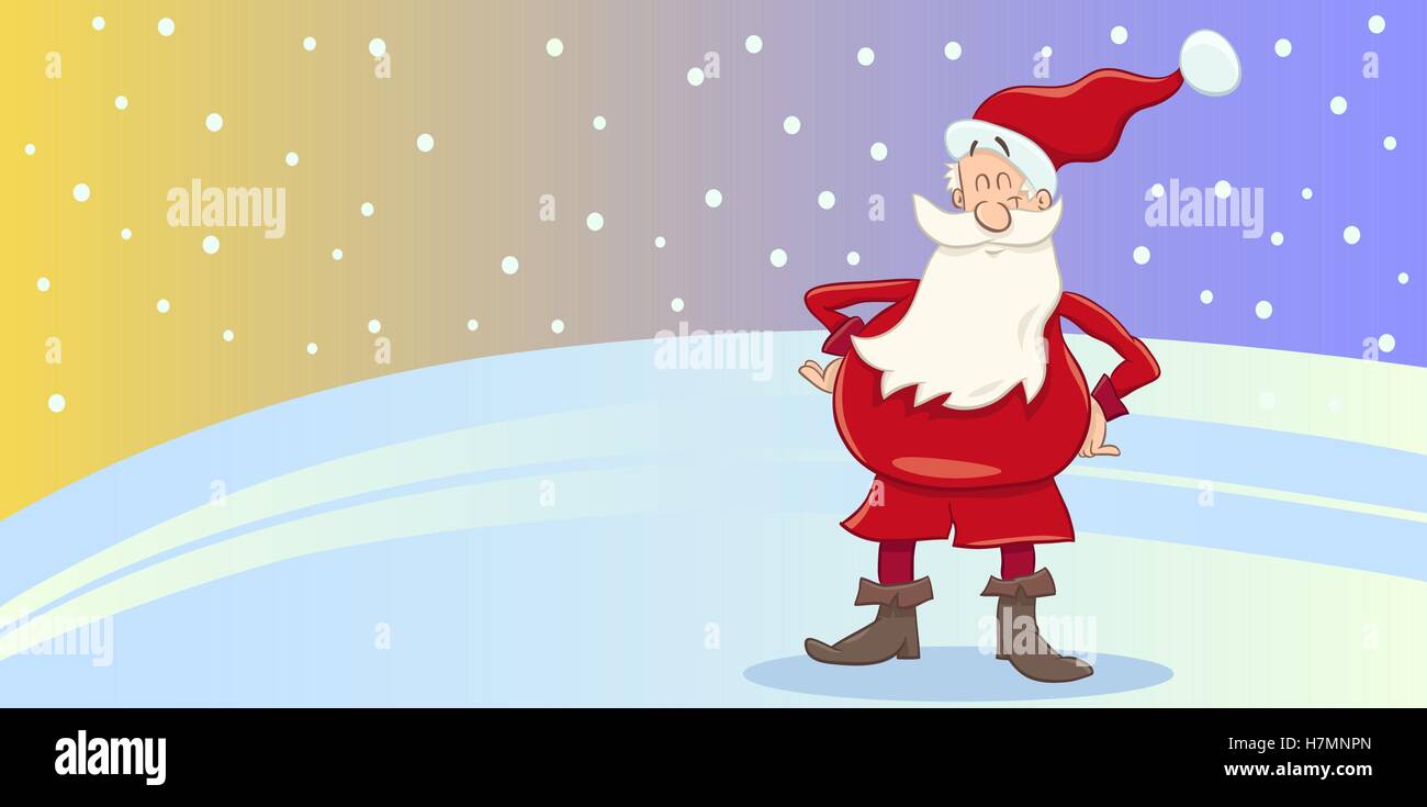Greeting Card Cartoon Illustration of Santa Claus on Christmas Stock ...