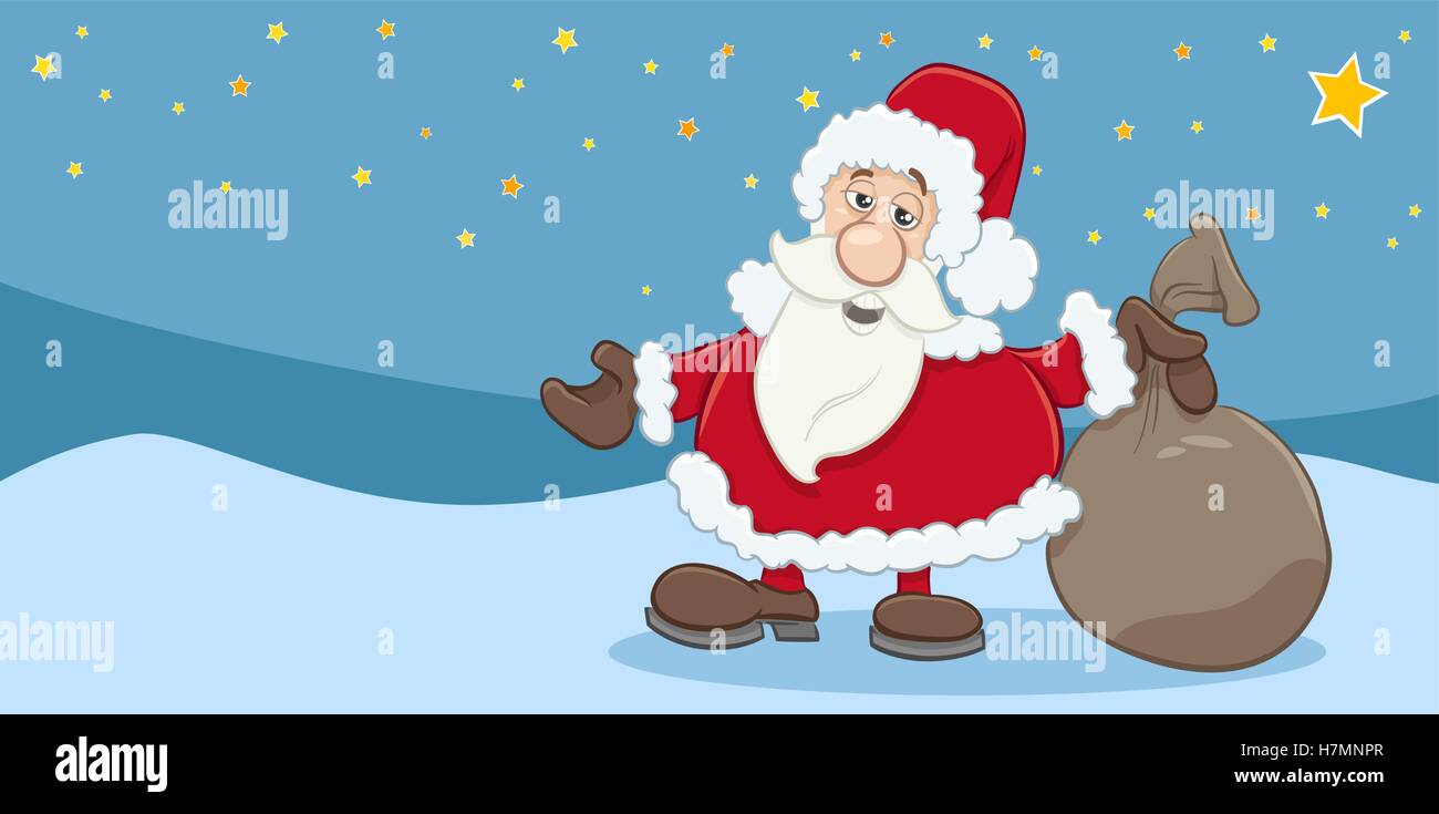 Greeting Card Cartoon Illustration of Santa Claus with Sack of Gifts on ...