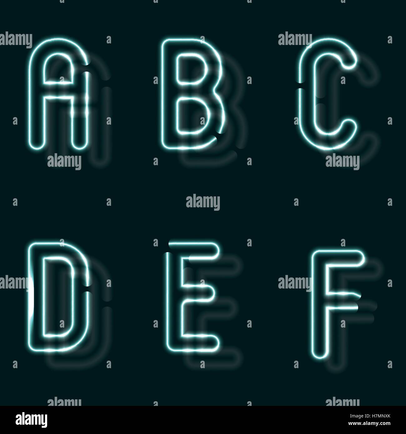 Neon alphabet. Glowing contour font. Realistic vector letter of  tubes.  illustration. Unusual ABC. Stock Vector