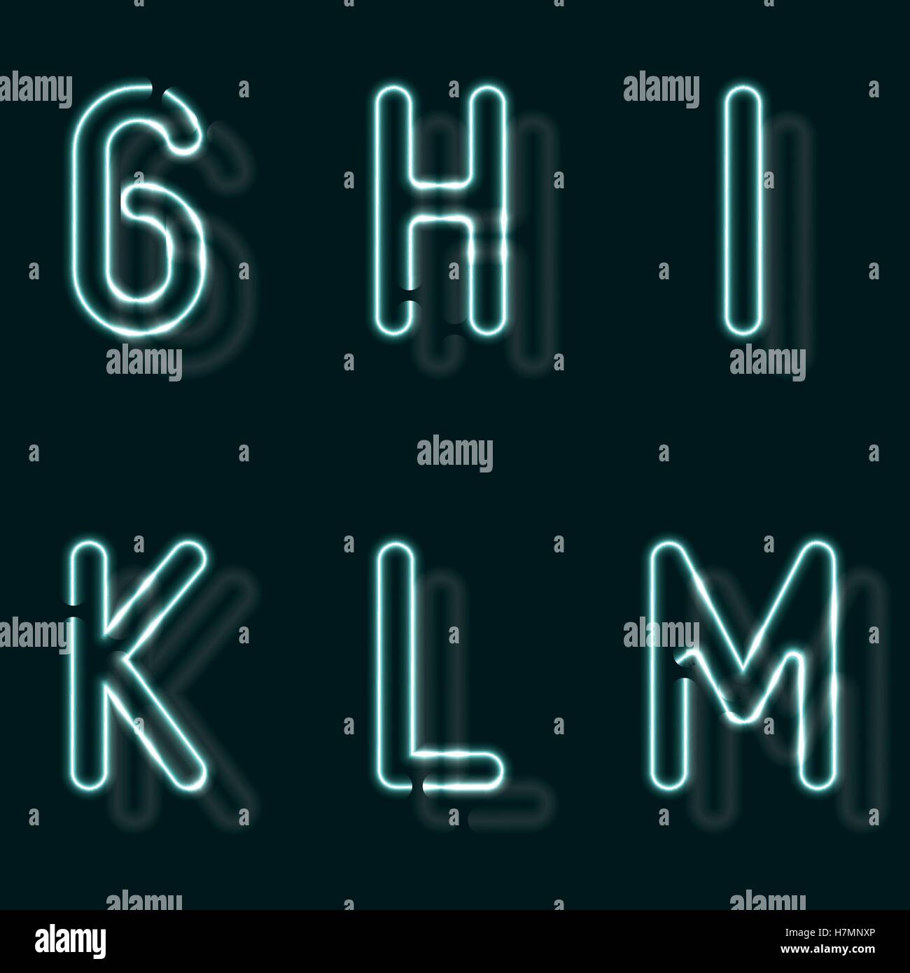 Neon alphabet. Glowing contour font. Realistic vector letter of  tubes.  illustration. Unusual ABC. Stock Vector