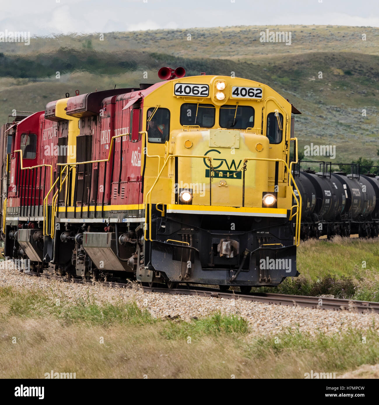 Great Western Railway Ltd. locomotive Saskatchewan Canada Canadian short line railway company oil by rail freight train railroad Stock Photo