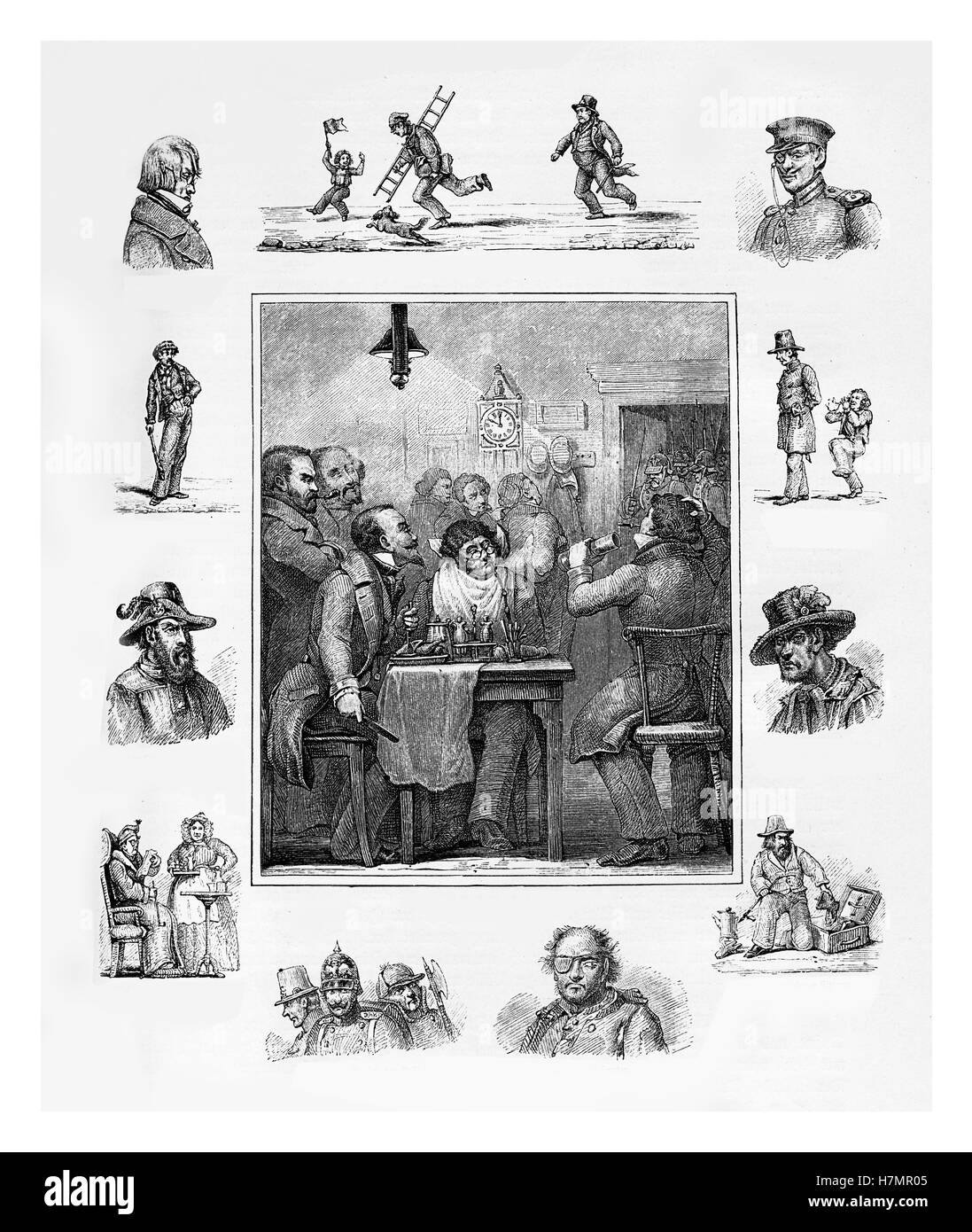 Year 1848 Berlin, street scenes, indoors and outdoors types and character caricatures Stock Photo