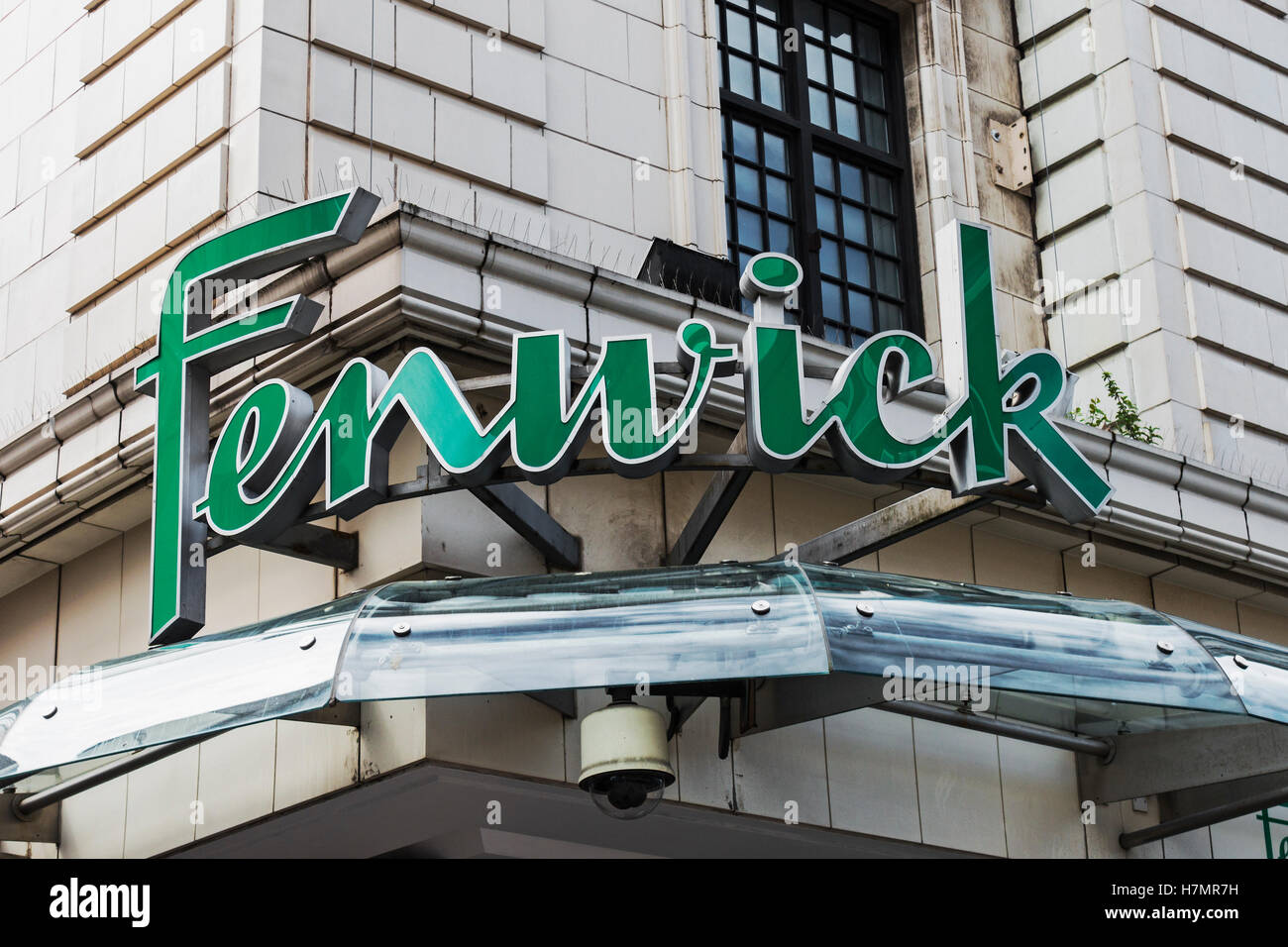 Sign above entrance to Fenwick department store on Northumberland Street, Newcastle upon Tyne. Stock Photo