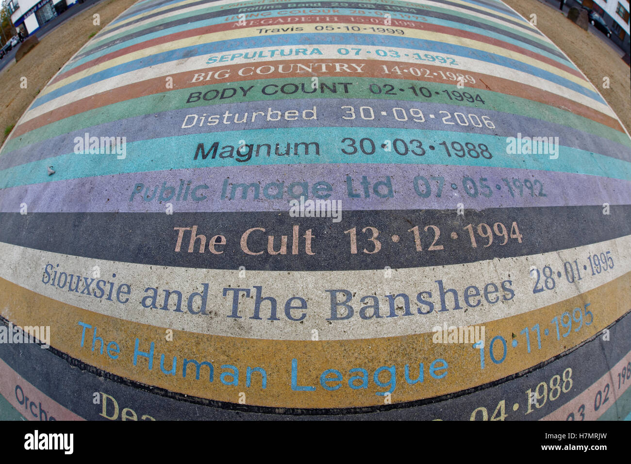 Glasgow Barras Barrowland Park album pathway celebration public artwork walkway with the acts and dates rhey performed there Stock Photo