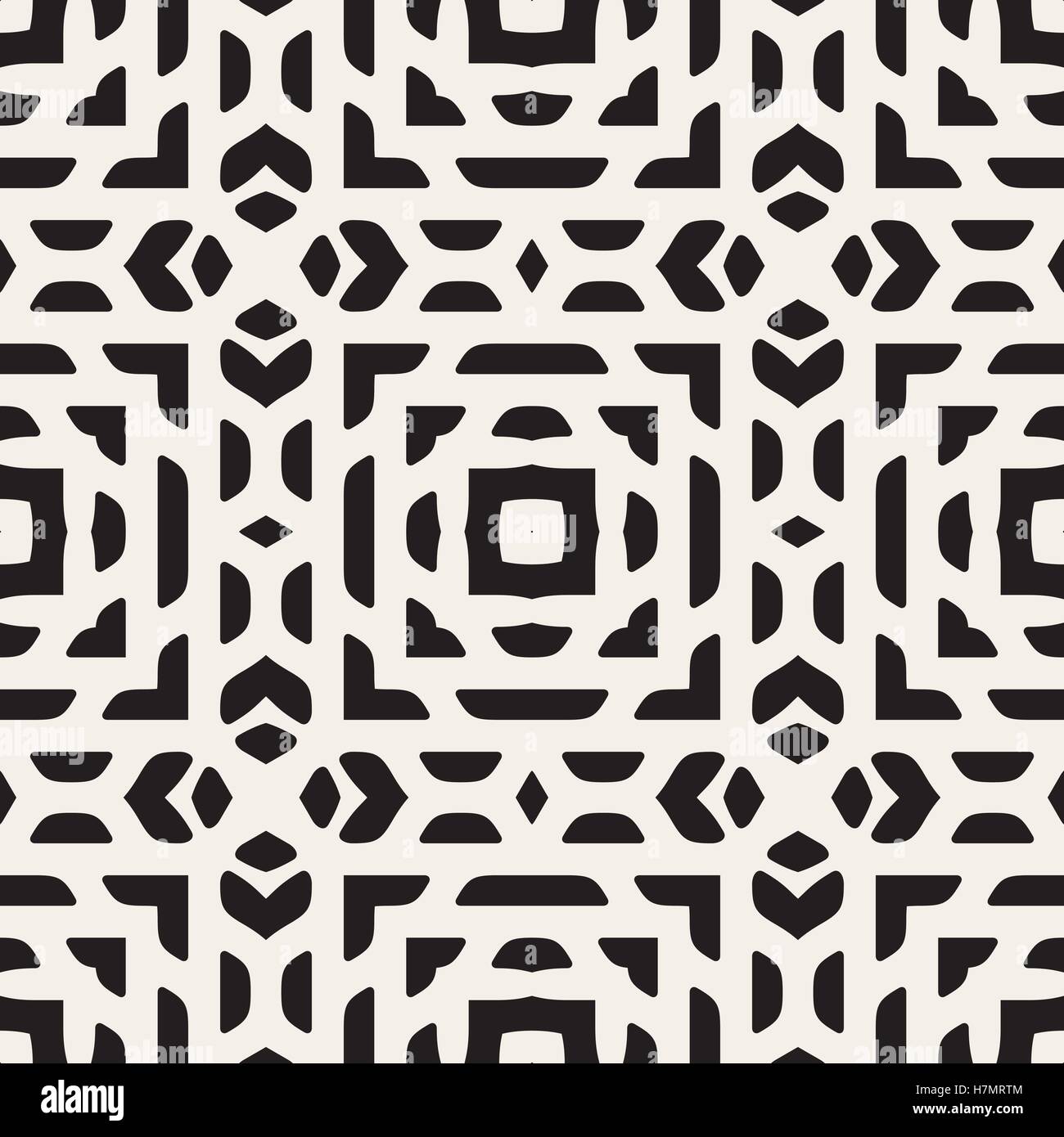 Vector Seamless Black And White Rounded Rectangles Ethnic Oriental ...