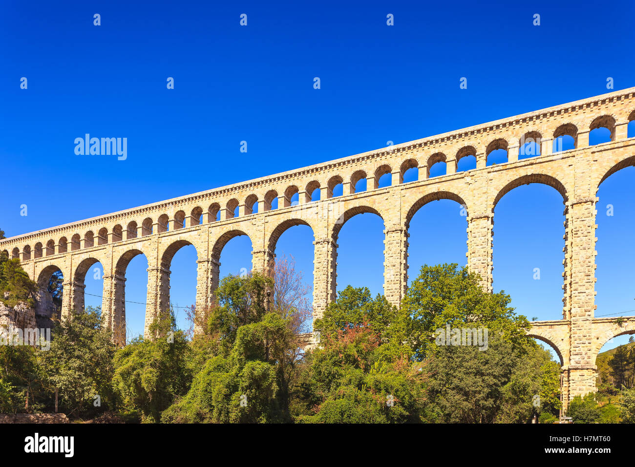 Roquefavour historic old aqueduct landmark Ventabren, Aix en Provence, France, Europe. Stock Photo
