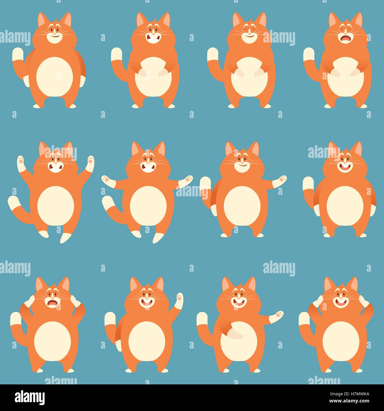 Vector image of the Set of flat red cat icons Stock Vector