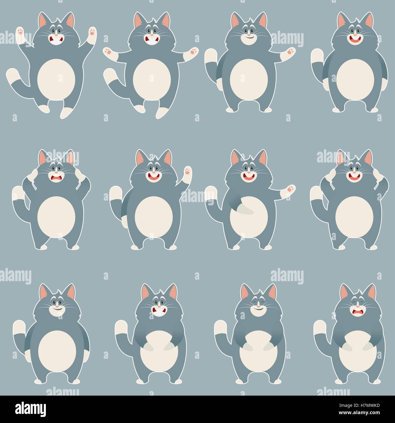 Vector image of the Set of flat grey cat icons Stock Vector