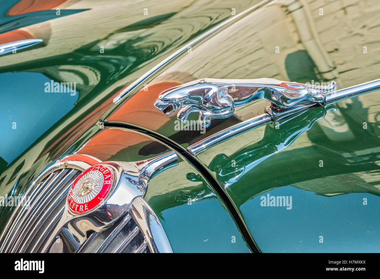 Front View Of Green Jaguar Mk 2 Car Bruges Belgium Stock Photo