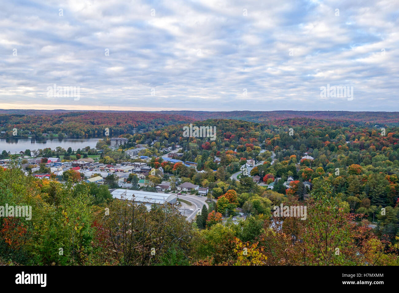 aerial view small town rural Canada fall autumn Ontario Stock Photo