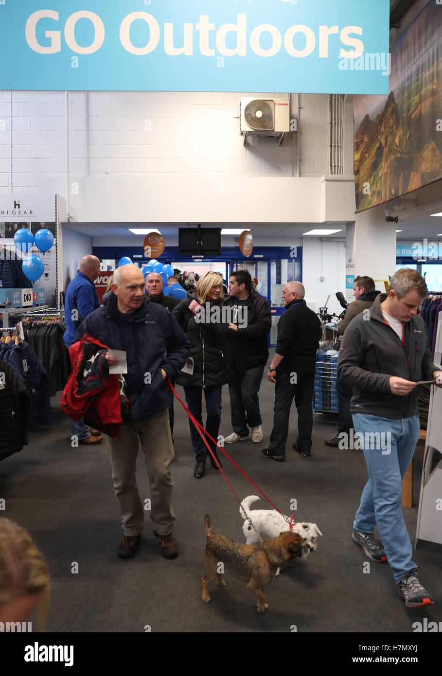 Members public walk into newly opened go outdoors store hires stock
