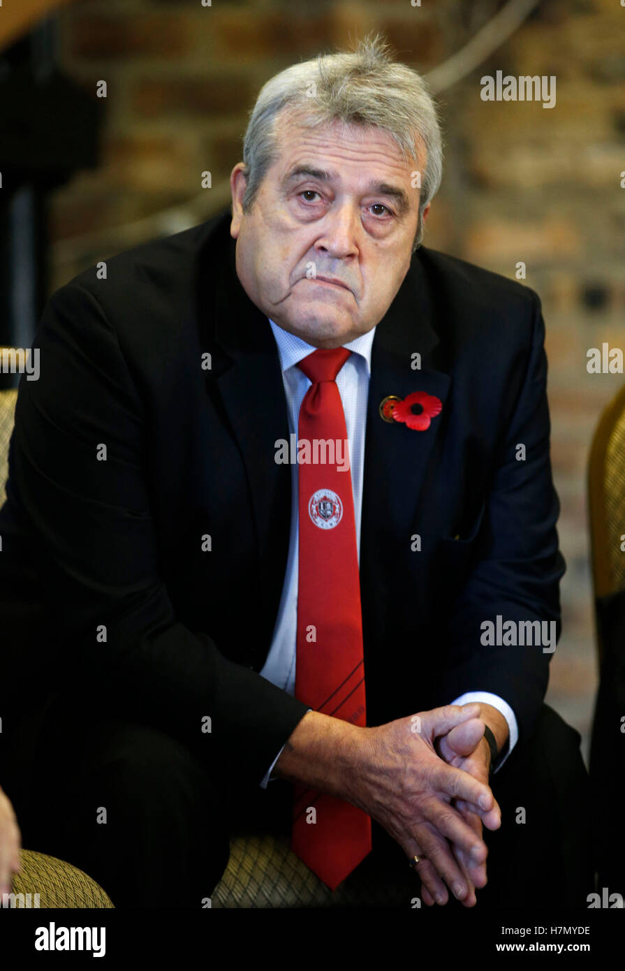 Former miner and MP for Midlothian David Hamilton at a meeting held at the National Mining Museum Scotland, Newtongrange, Midlothian, where an appeal was made for an inquiry into Scottish policing during the Miners' Strike. Stock Photo