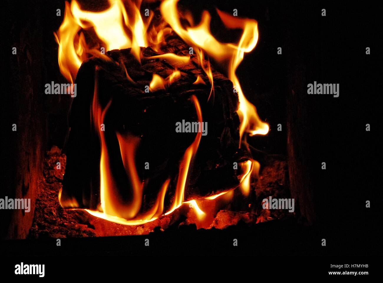 Logs in the fireplace Stock Photo