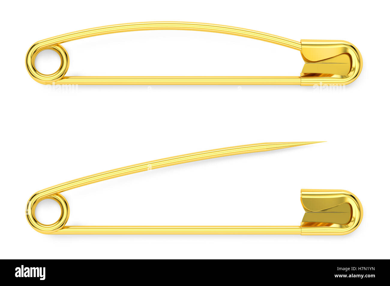 golden safety pins, 3D rendering isolated on white background Stock ...