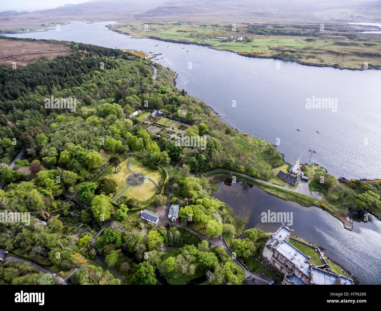 Aearial shot Landscape At Loch Dunvegan, Colbost, Isle of Skye
