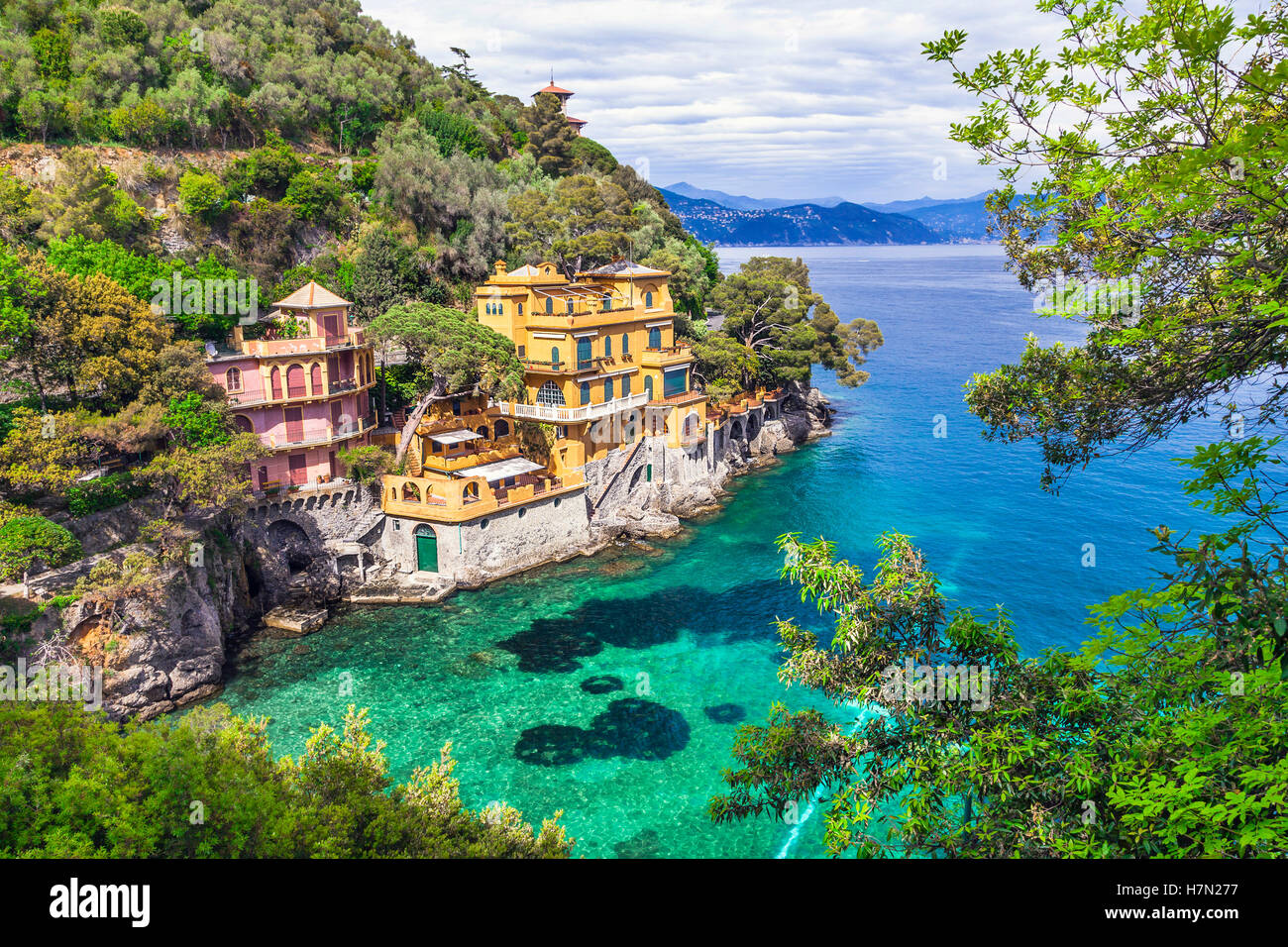 Beautiful Portofino village,panoramic view,Liguria,Italy. Stock Photo