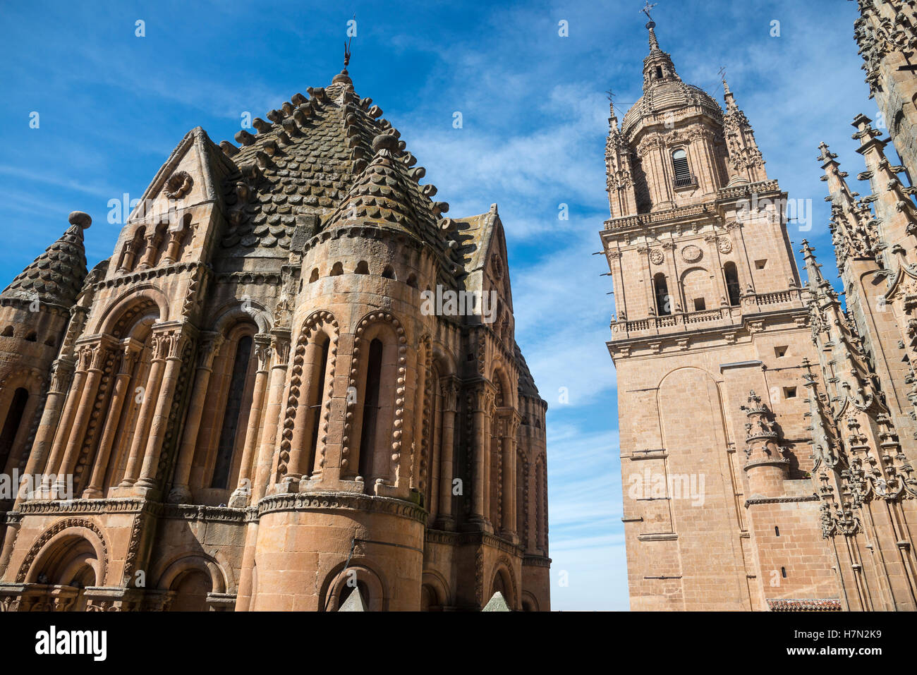 Exterior view from the upper walkway of the New Cathedral, Salamanca, Spain. Stock Photo