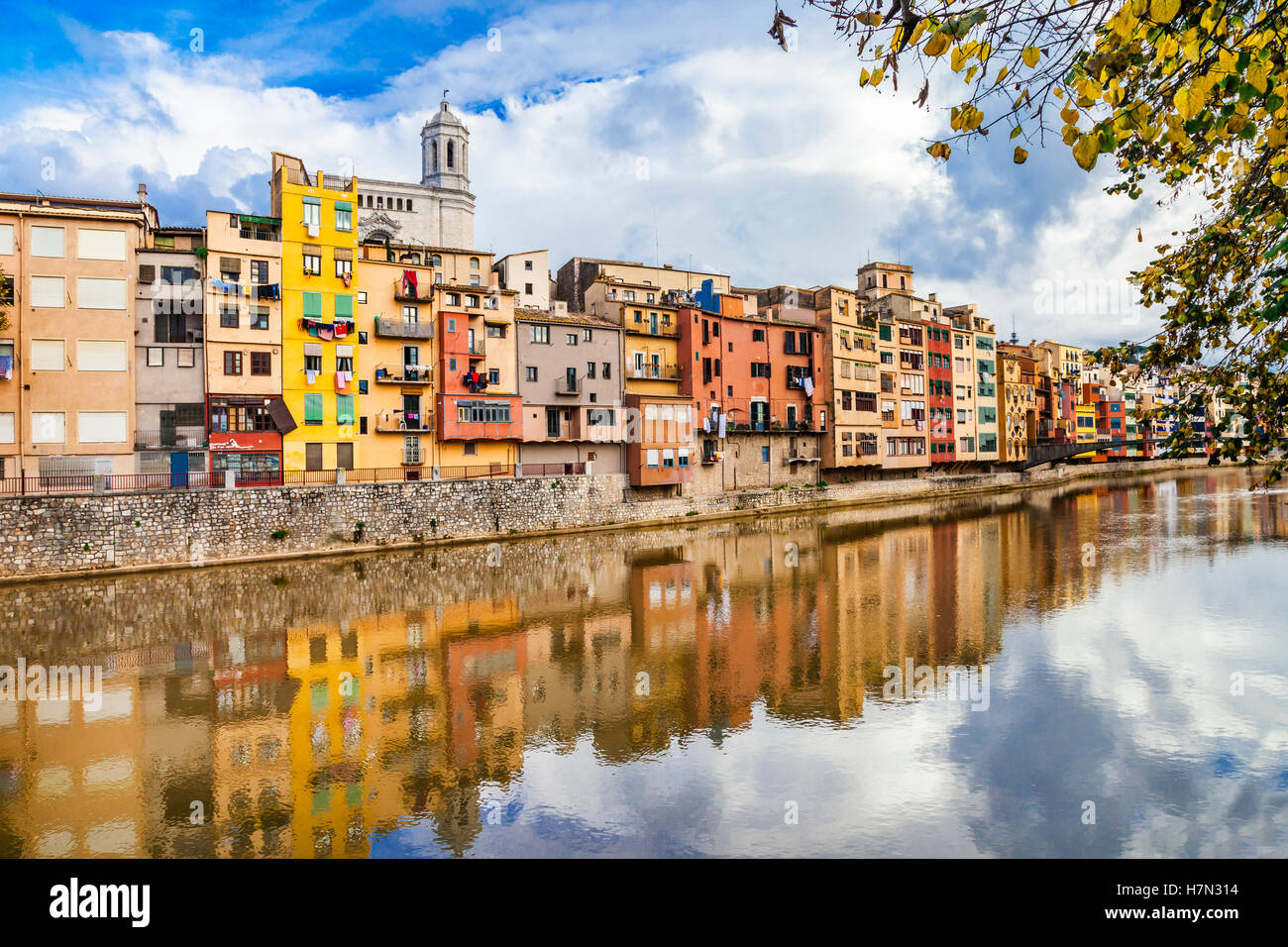 Girona - beautiful colorful town in Catalonia, Spain Stock Photo