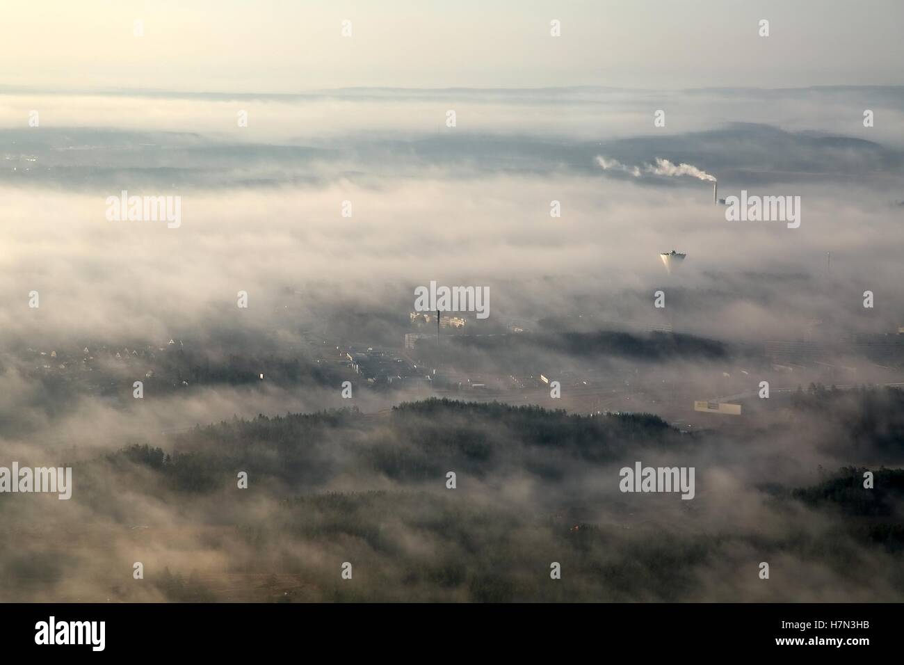 Foggy Aerial Landscape Stock Photo - Alamy