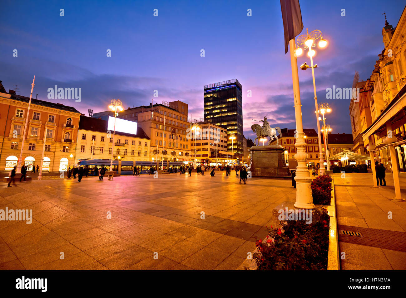 Zagreb main square evening view, capital of Croatia Stock Photo