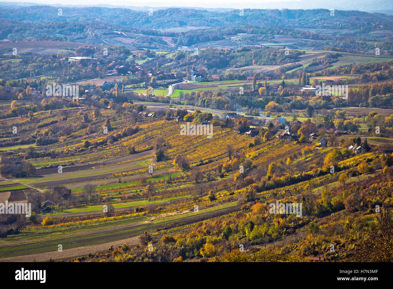 Aerial autumn view of vineyard region of Prigorje, Croatia Stock Photo