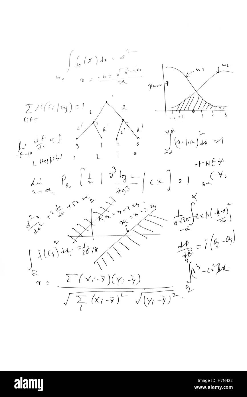 Mathematical formulas against white background Stock Photo