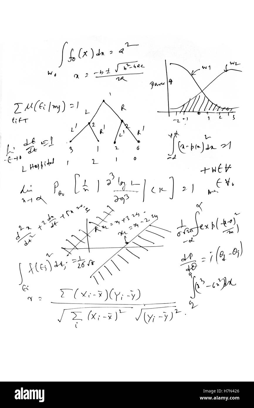 Mathematical formulas against white background Stock Photo
