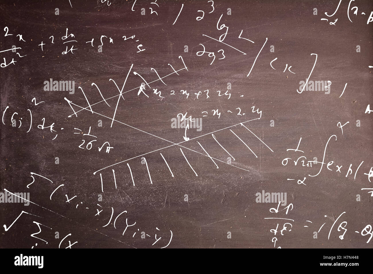 Mathematical equations in blackboard in a class Stock Photo