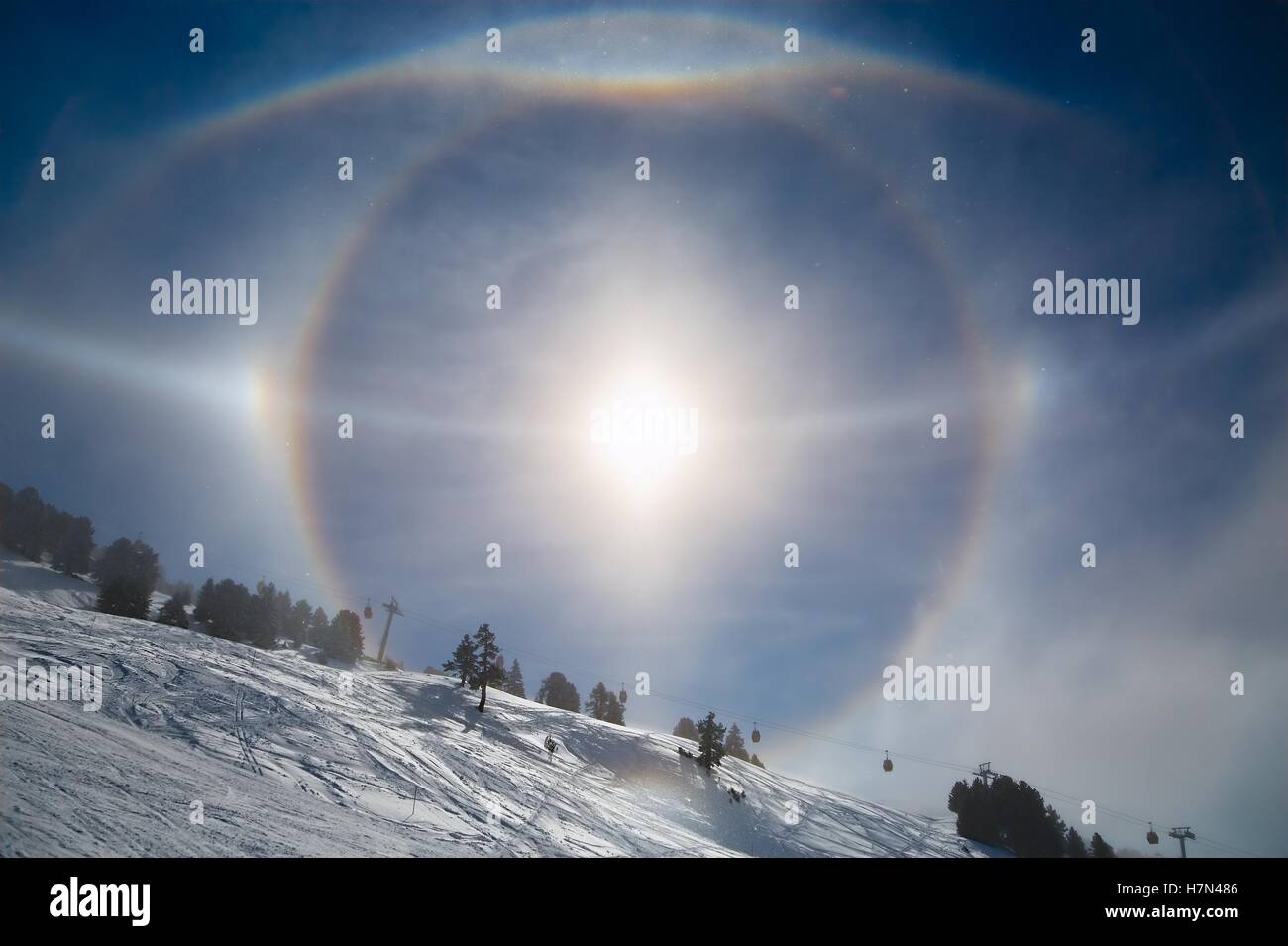 Sun Halos in Winter Stock Photo