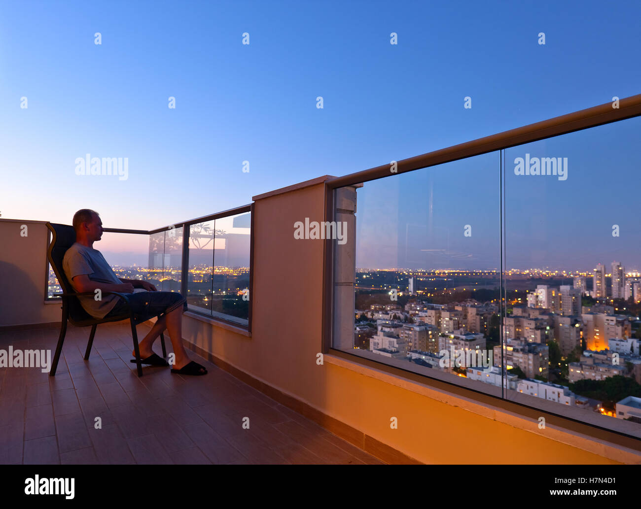 High end balcony in downtown of modern city Stock Photo - Alamy