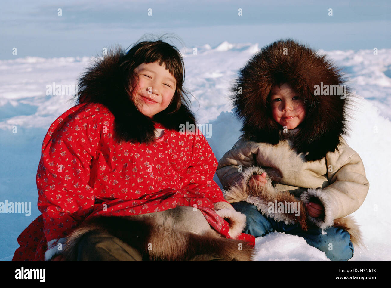 Two Eskimo children, Alaska Stock Photo - Alamy
