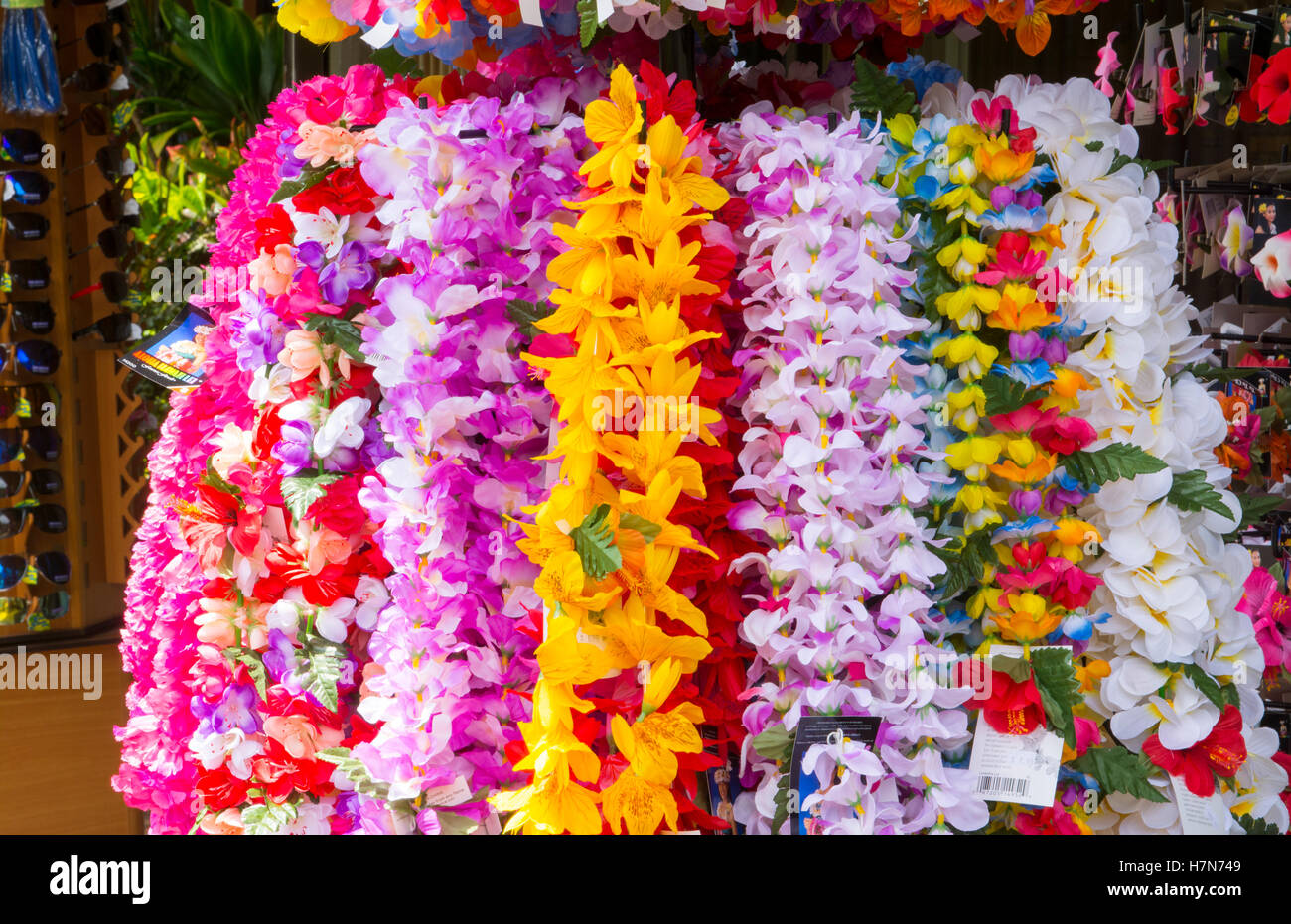 Laie Hawaii Polynesian Cultural Center leis for sale flowers colorful