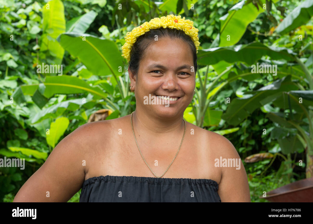 Pohnpei Micronesia beautiful local woman portrait with traditional dress model released MR, MR-5 Stock Photo