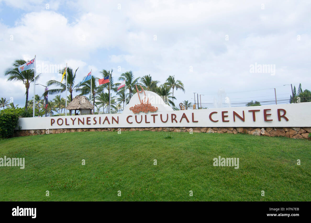 Laie Hawaii Polynesian Cultural Center entrance sign Stock Photo Alamy