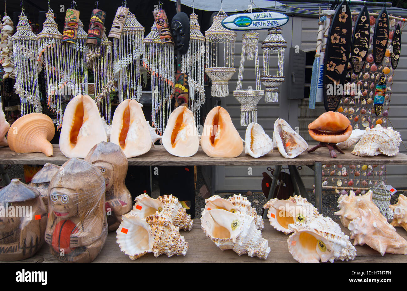 Haleiwa Hawaii Oahu North Shore Shops shells and souvenirs with beads
