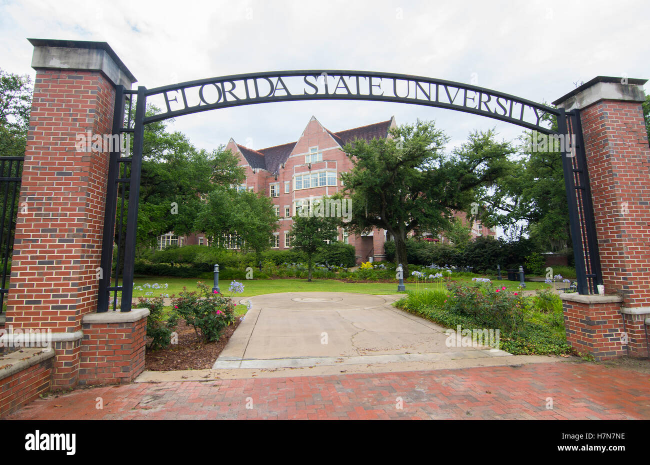 Tallahassee Florida FSU college entrance to school with arch and brick campus Stock Photo