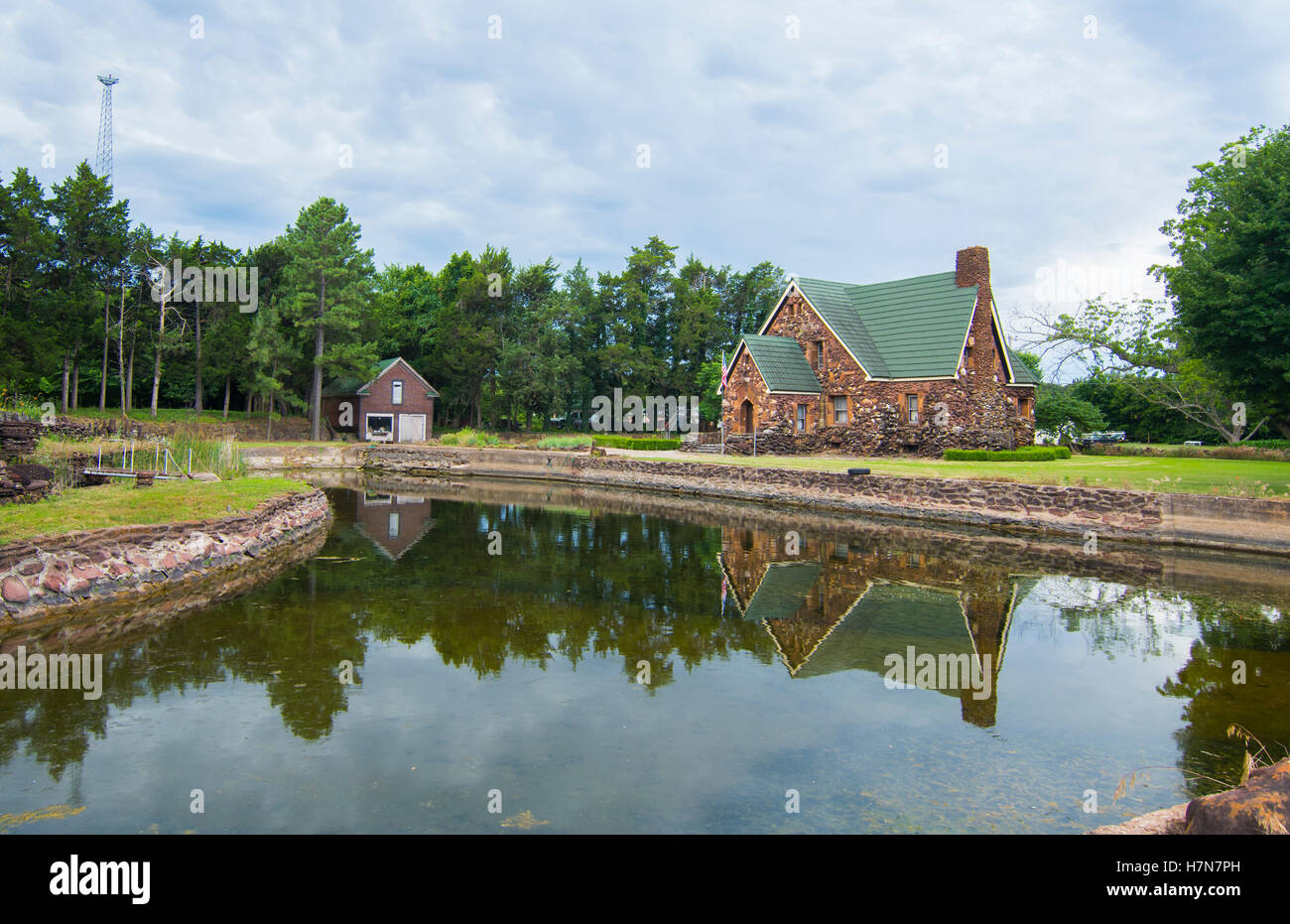 Harrah Oklahoma OK old rock home unique rocks and style with lake and